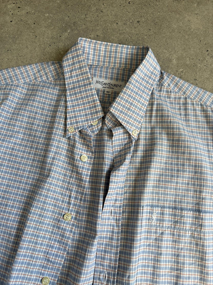 Yves Saint Laurent Check Cotton Logo Short Sleeve Shirt - XL - Known Source