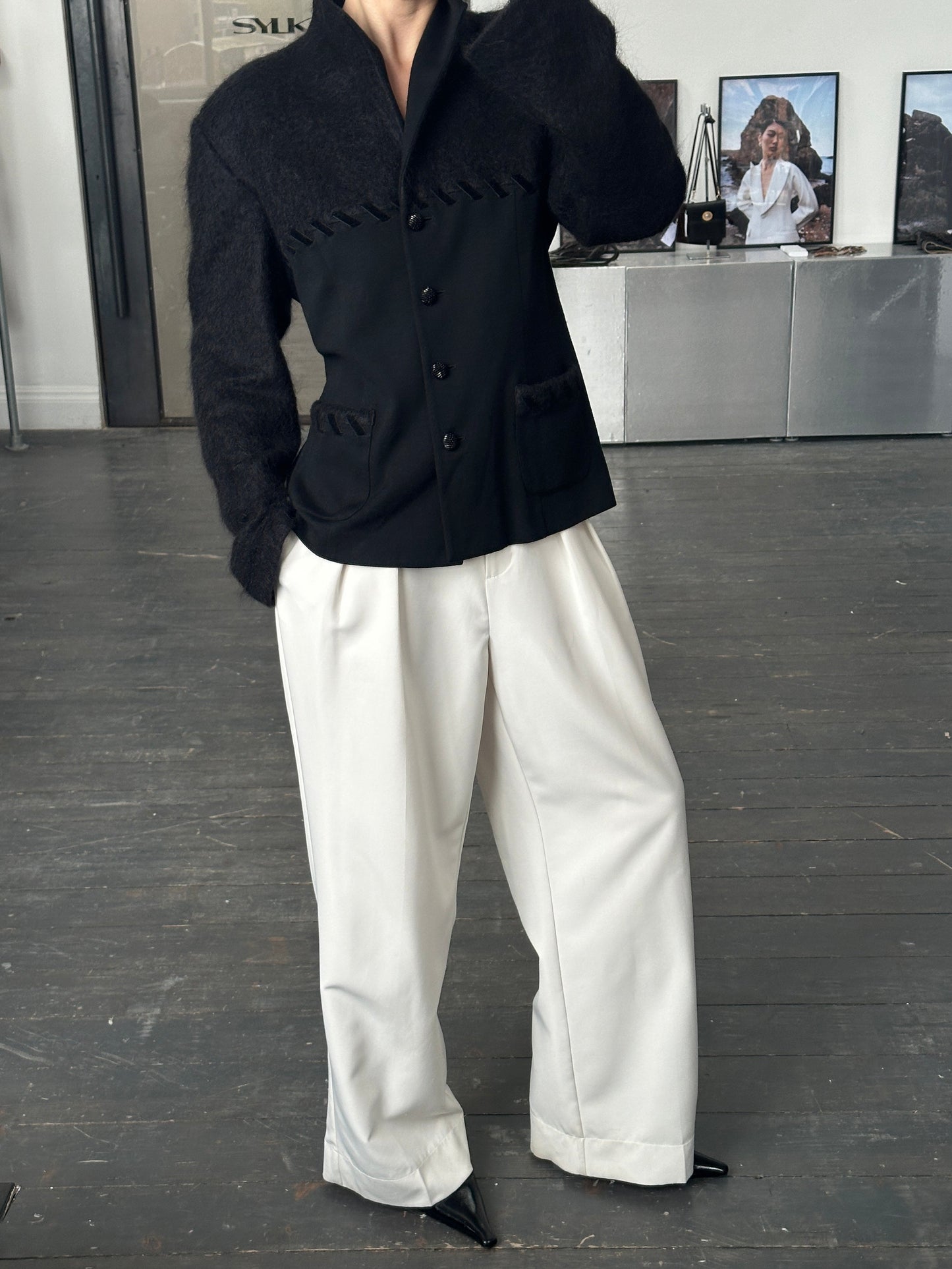 Italian Vintage 1990s Mohair Wool Contrast Panel Jacket - M