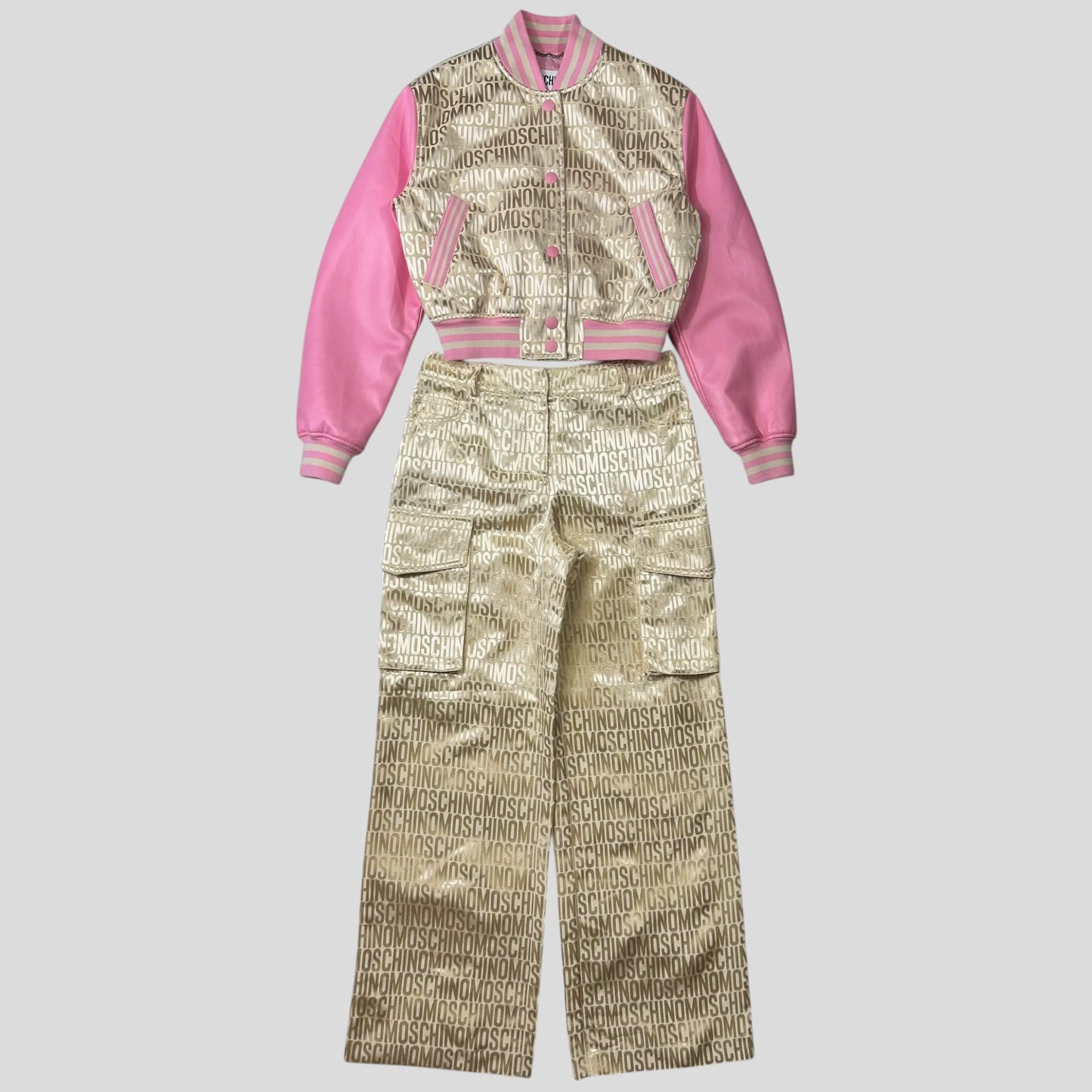 Moschino Couture 2023 Monogram Bomber Jacket + Cargo Trouser Set - IT40 | Default Title, Multicoloured