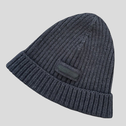 Prada 2020 Virgin Wool Ribbed Logo Beanie - M