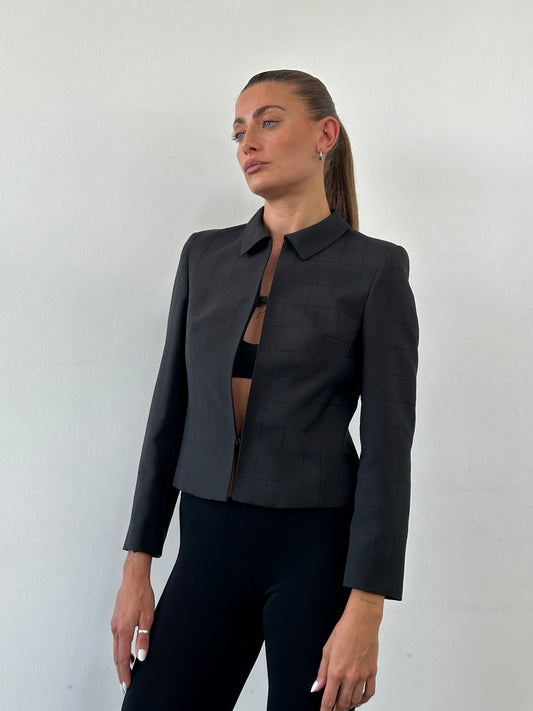 Vintage 80s Minimal Cropped Check Blazer - S