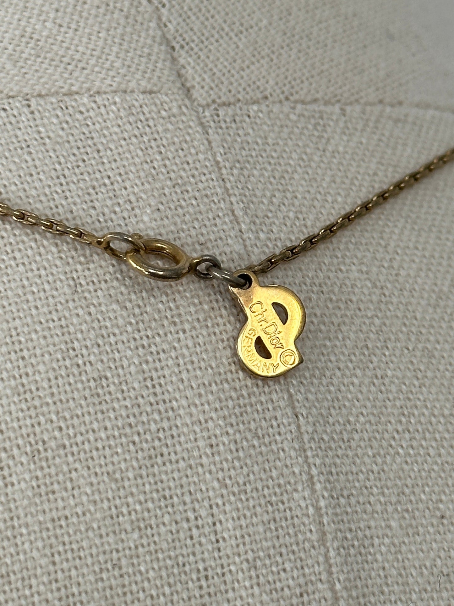 Christian Dior 1990s 16” Gold Plated CD Logo Pendant Necklace