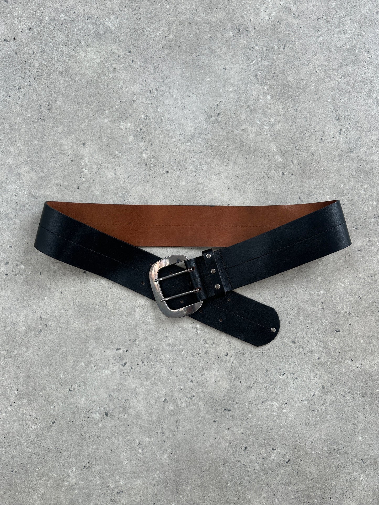 Vintage 1990s Chrome Chunky Leather Belt - W32-36”