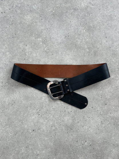 Vintage 1990s Chrome Chunky Leather Belt - W32-36”