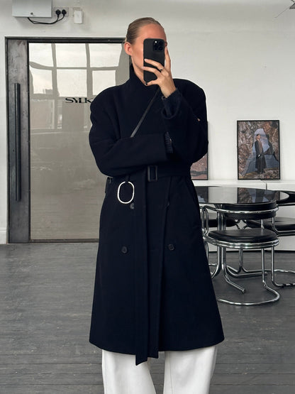 Vintage 1990s Wool Cashmere Double Breasted Belted Coat - L