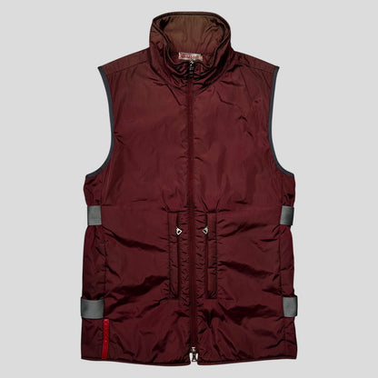 Prada Sport 1999 Nylon Bondage Mesh Padded Gilet - IT48 (S/M) | Small, Burgundy