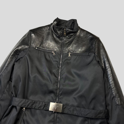 Prada Milano 2011 Gabardine Nylon Leather Jacket + Belt - M | Default Title, Black