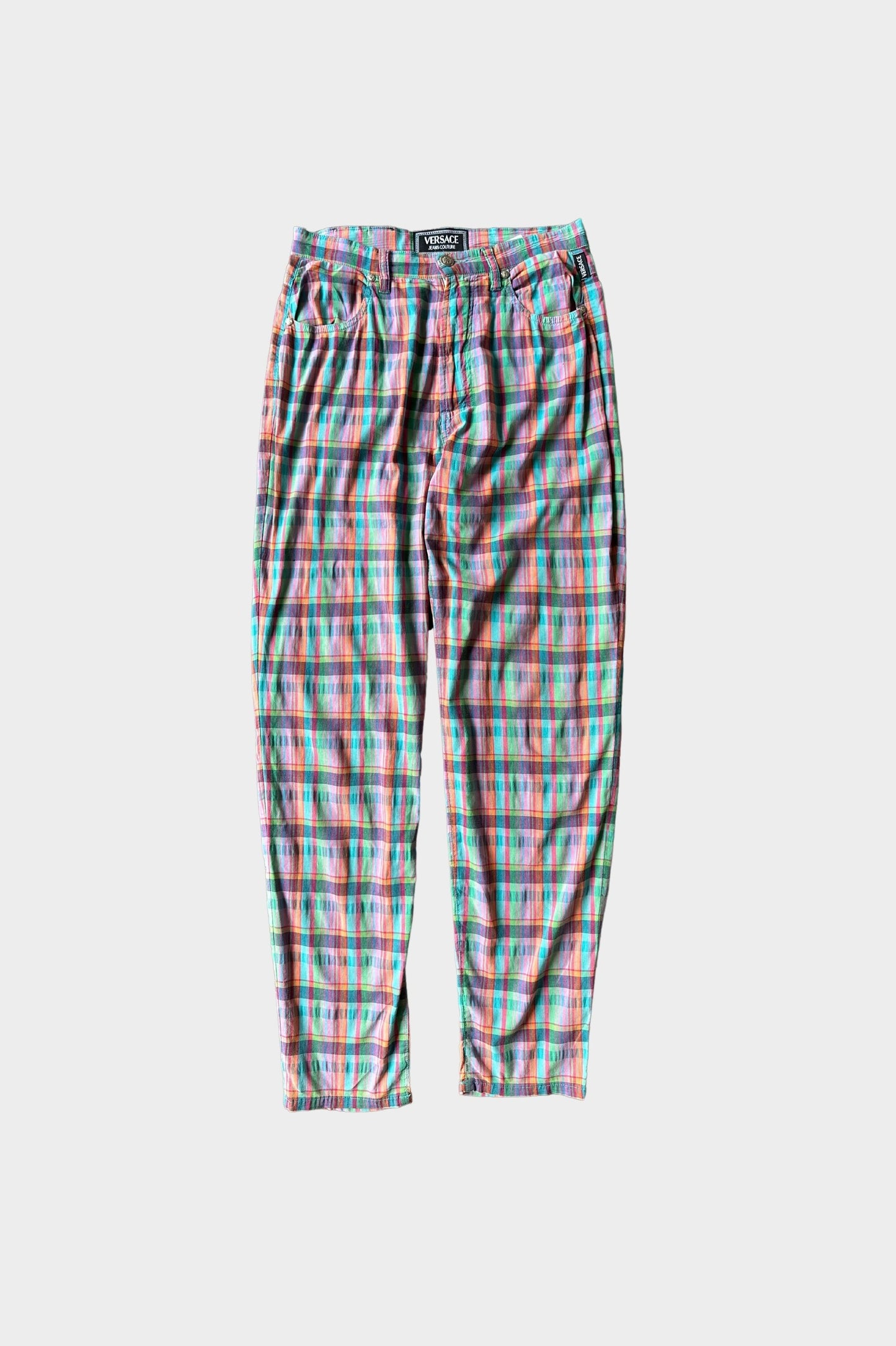 Versace Vintage Check Gingham Print Purple Trousers