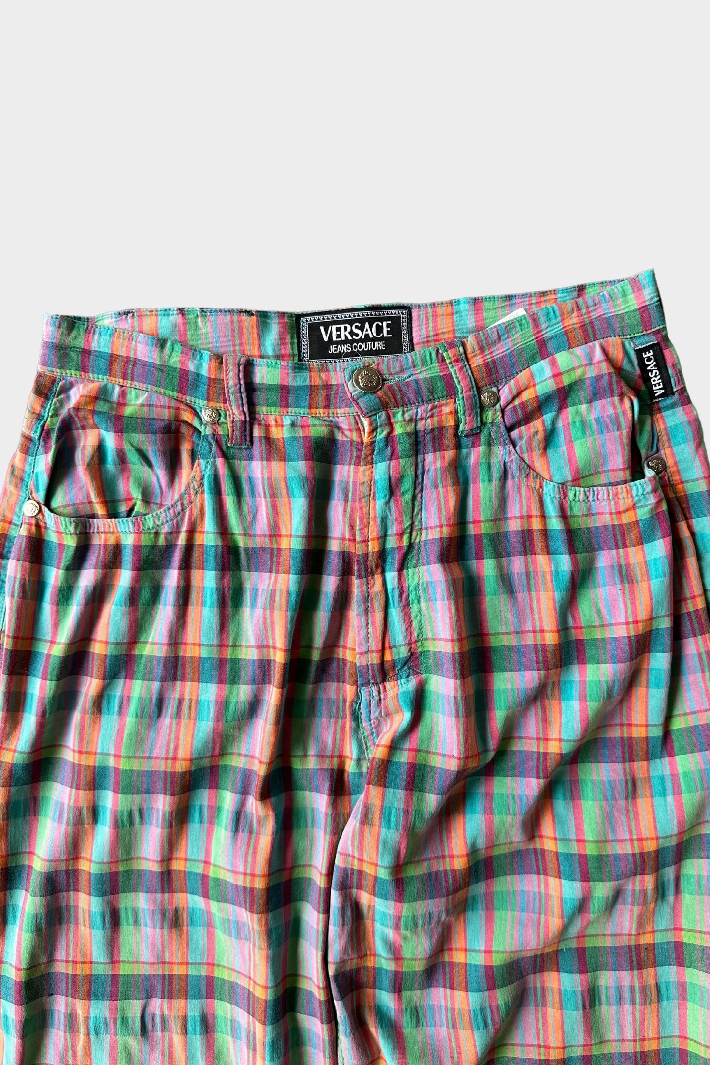 Versace Vintage Check Gingham Print Purple Trousers