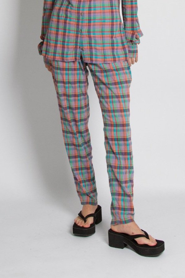 Versace Vintage Check Gingham Print Purple Trousers