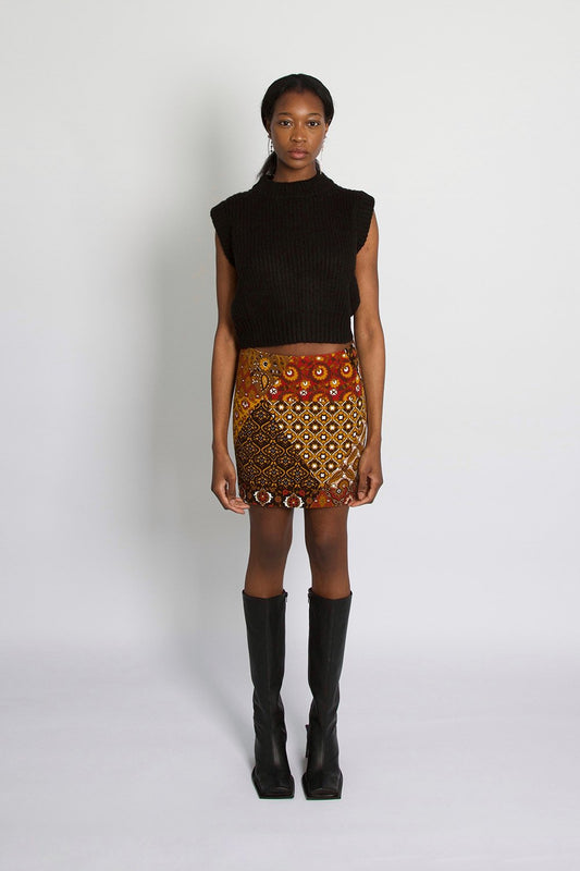 Dolce & Gabbana Paisley Floral Patchwork Corduroy Skirt