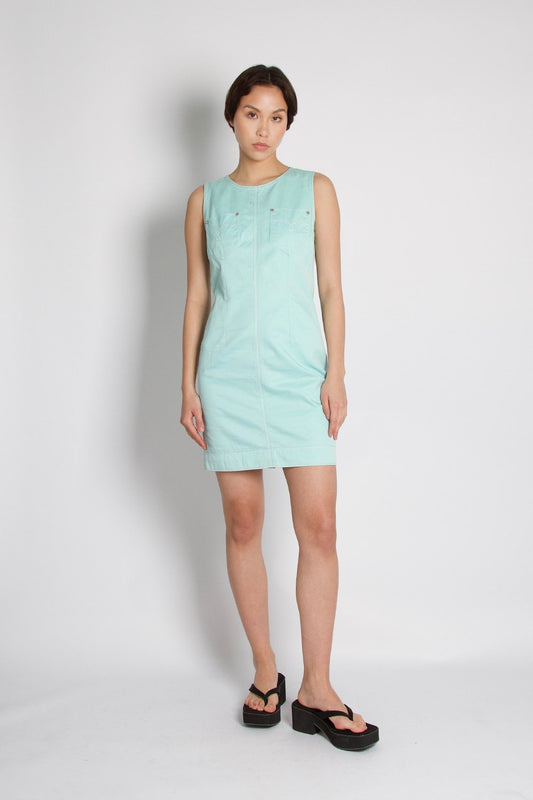 Gianni Versace Vintage Shift Aqua Blue Dress