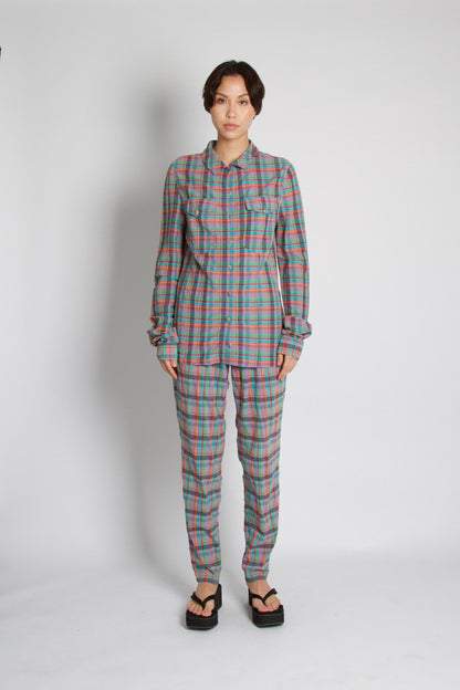 Versace Vintage Check Gingham Print Purple Trousers