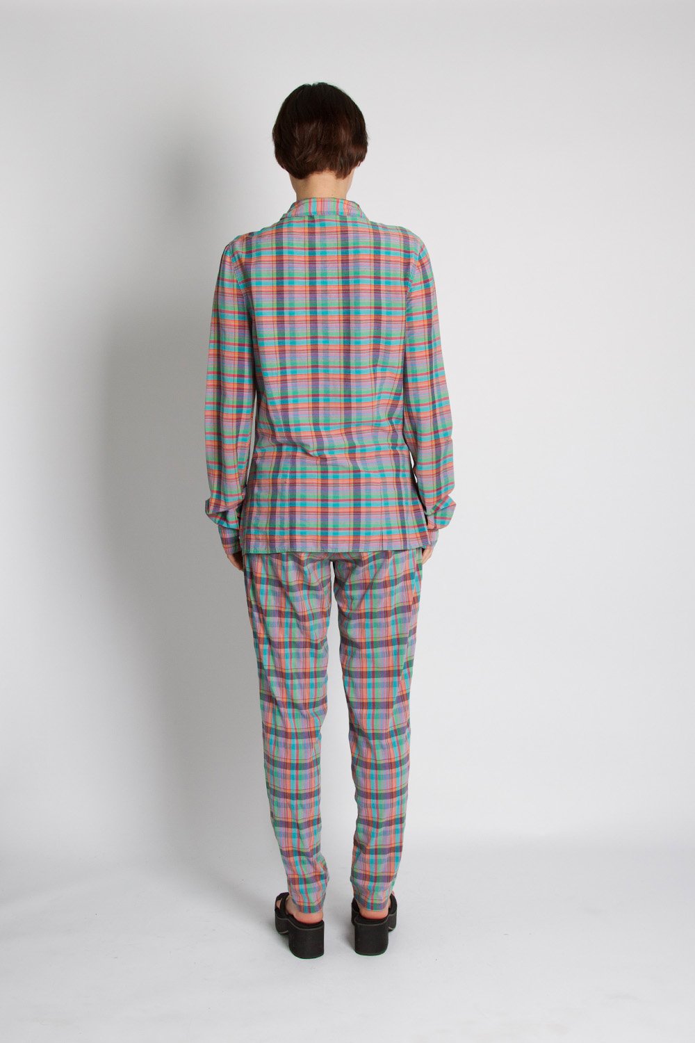 Versace Vintage Check Gingham Print Purple Trousers