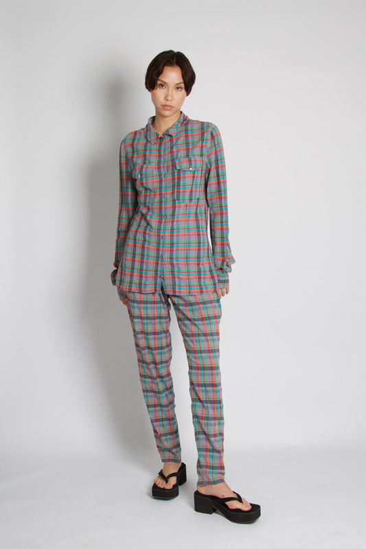 Versace Vintage Check Gingham Print Purple Trousers