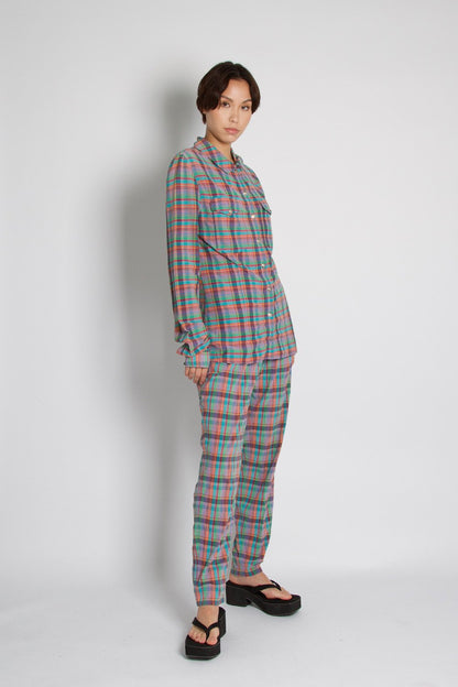 Versace Vintage Check Gingham Print Purple Trousers