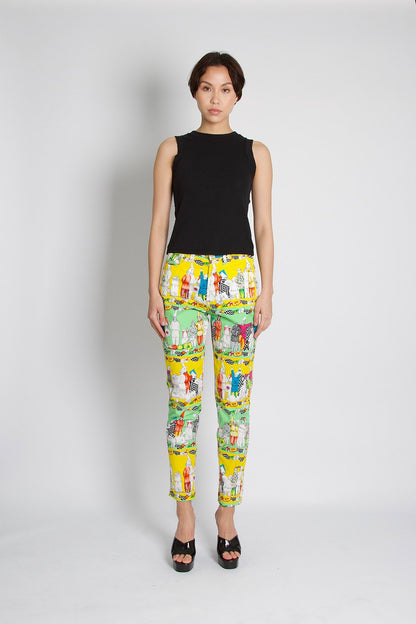 Versace Jeans Vintage Gnome Print Green Yellow Trousers 