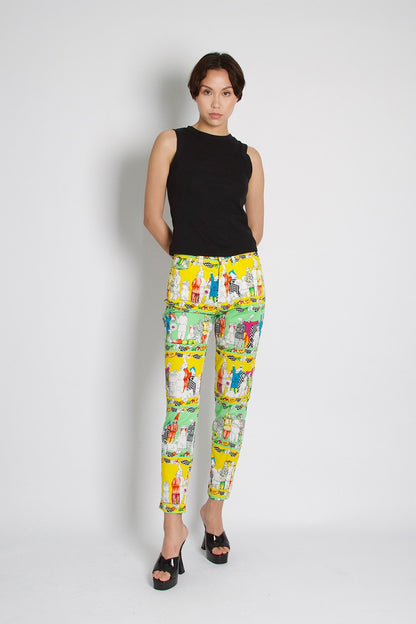 Versace Jeans Vintage Gnome Print Green Yellow Trousers 