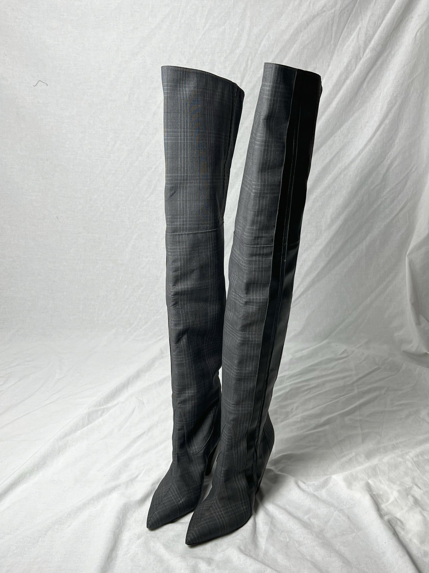 AF VANDEVORST CHECK KNEE HIGH BOOTS | DEFAULT TITLE, Plaid Grey