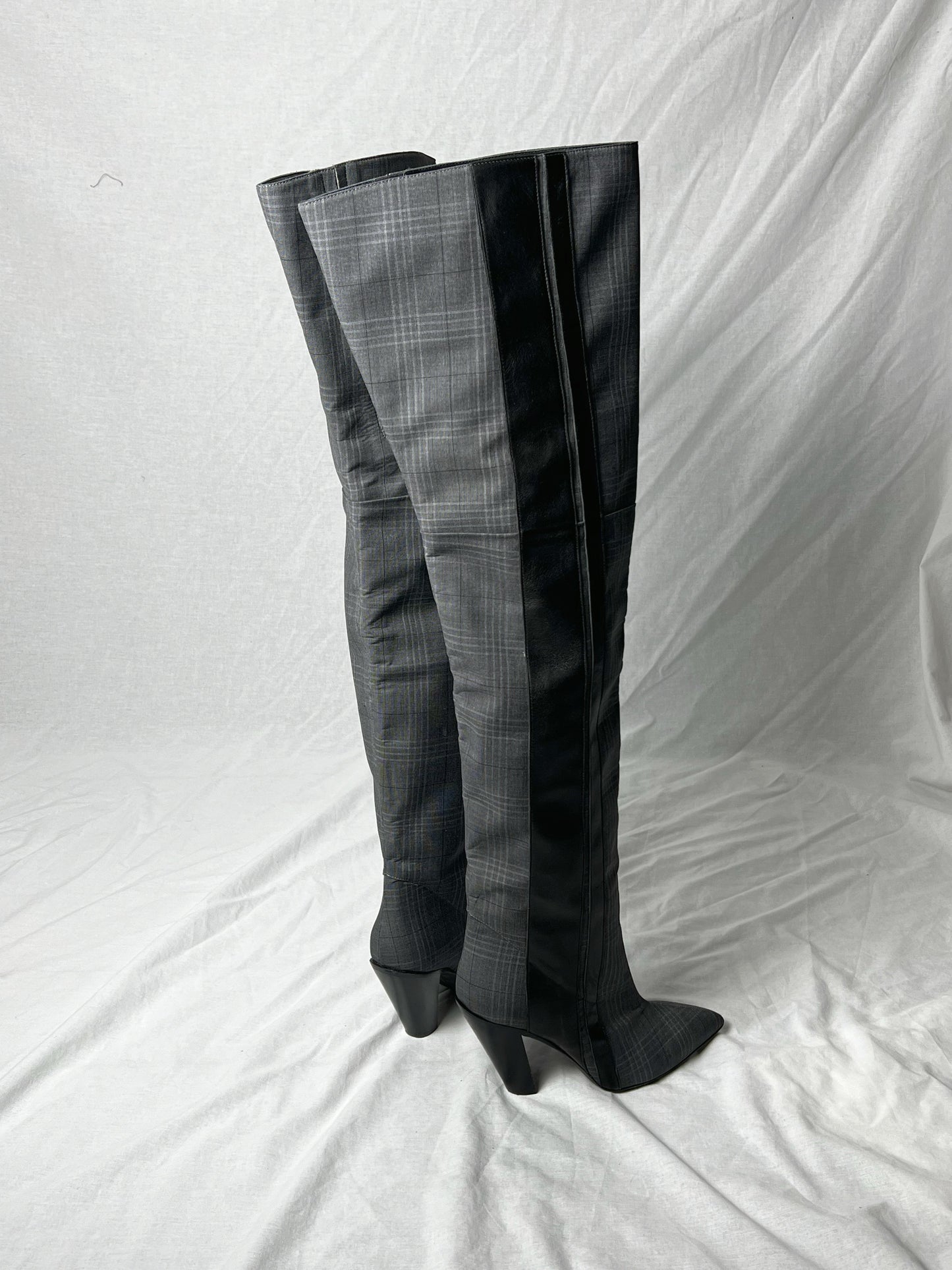 AF VANDEVORST CHECK KNEE HIGH BOOTS | DEFAULT TITLE, Plaid Grey