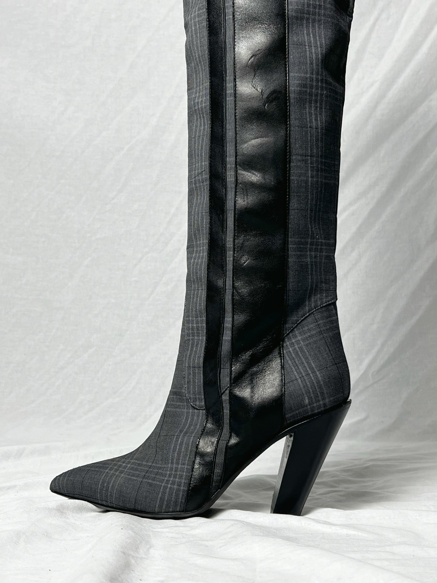 AF VANDEVORST CHECK KNEE HIGH BOOTS | DEFAULT TITLE, Plaid Grey
