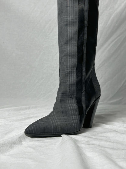 AF VANDEVORST CHECK KNEE HIGH BOOTS | DEFAULT TITLE, Plaid Grey