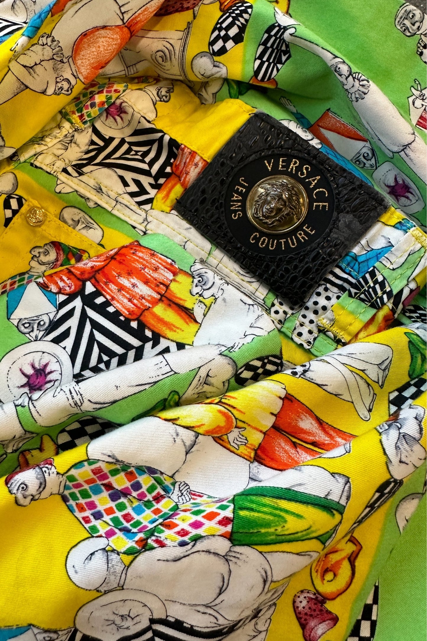 Versace Jeans Vintage Gnome Print Green Yellow Trousers 