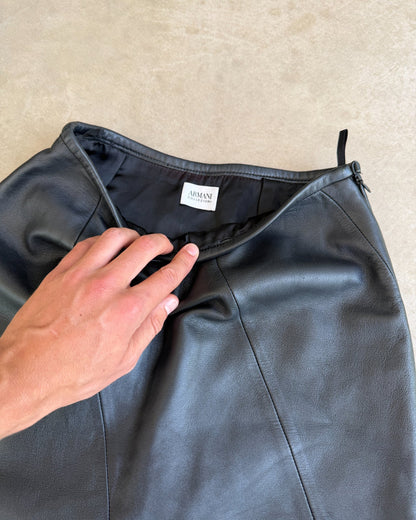 Armani Collezioni Leather Midi Skirt – XS-on a concrete background
