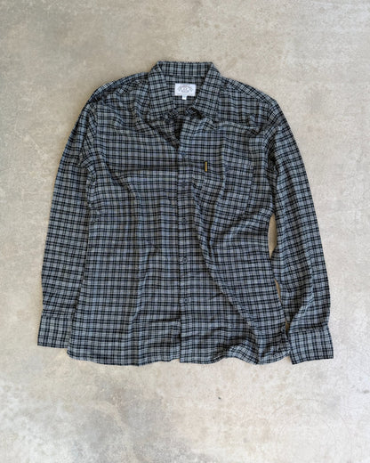 Armani Jeans Black and Grey Checked Long Sleeve Shirt – L/XL-on a concrete background