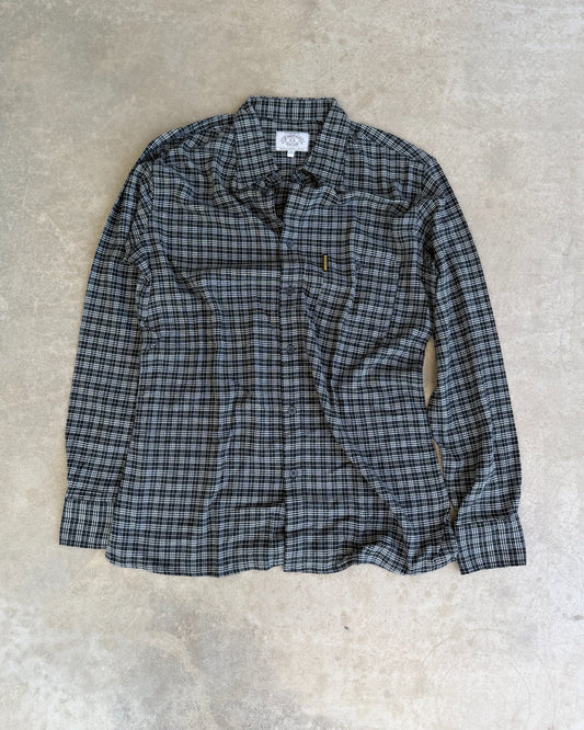 Armani Jeans Black and Grey Checked Long Sleeve Shirt – L/XL-on a concrete background