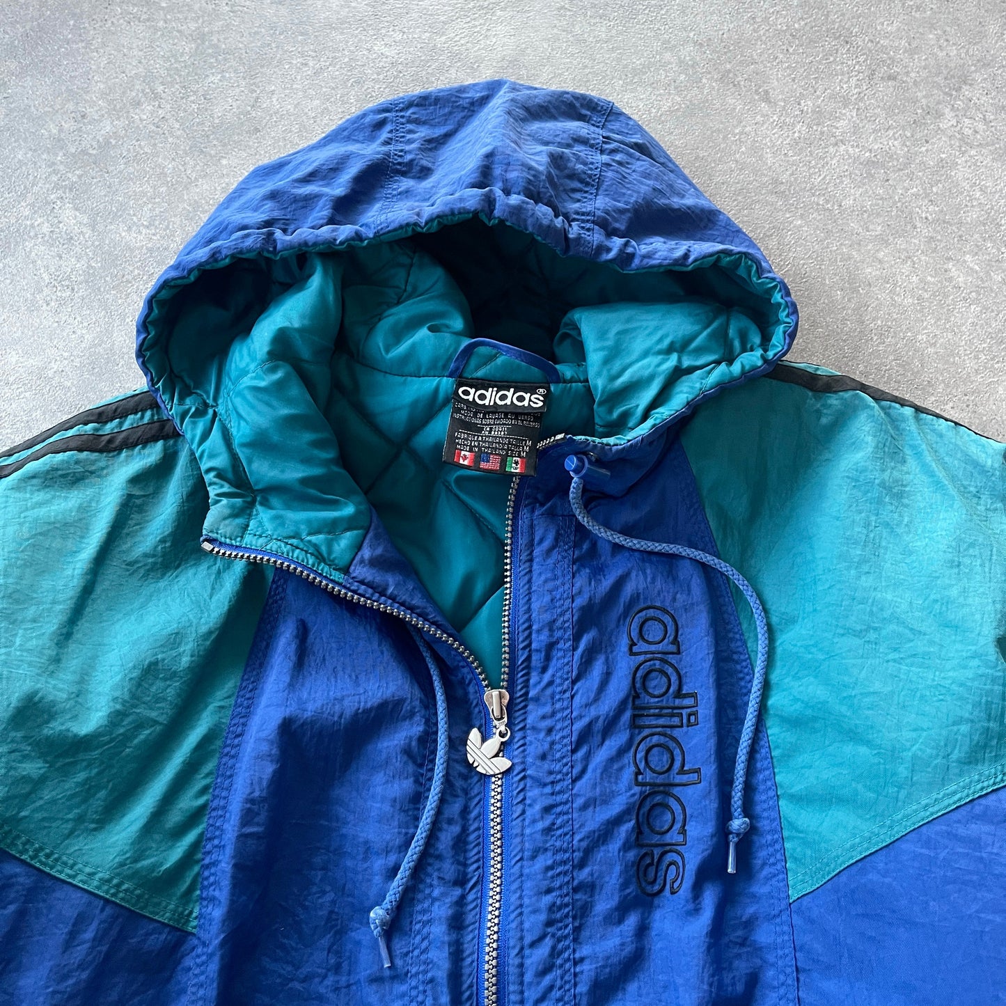 Adidas 1990s padded spellout bomber jacket (M)