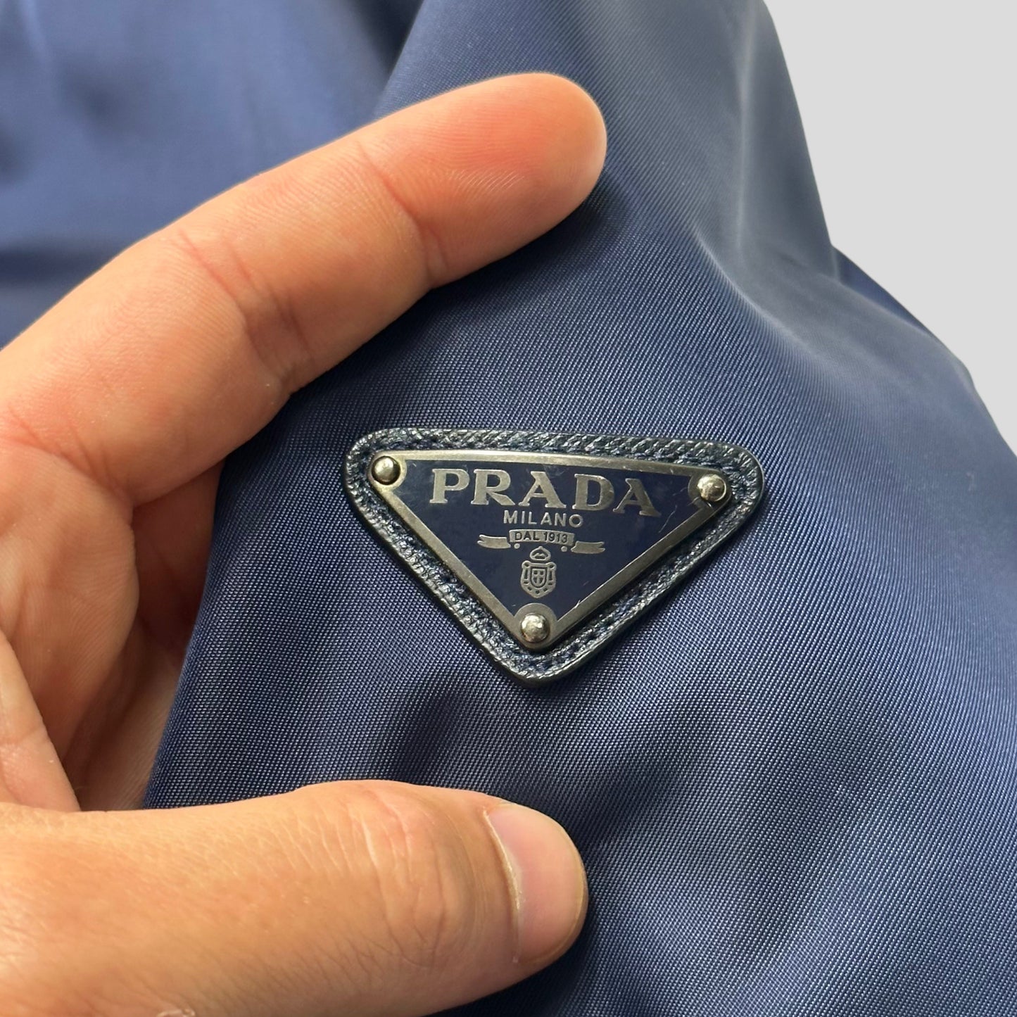 Prada Milano 2015 Metallic Blue Nylon Bomber Jacket - IT50