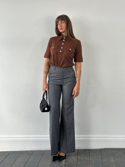 Italian Vintage 1970s Dagger Collar Polo Shirt - M