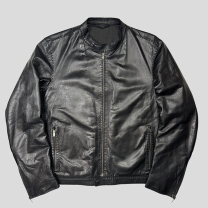 Fendi FF Textured Leather Exaggerated Stitch Moto Jacket - L