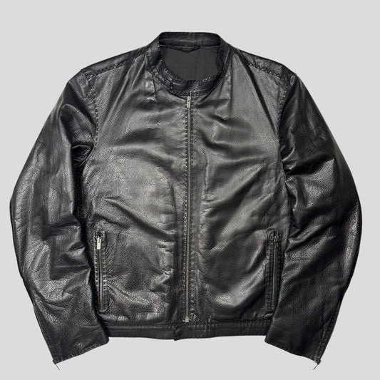 Fendi FF Textured Leather Exaggerated Stitch Moto Jacket - L