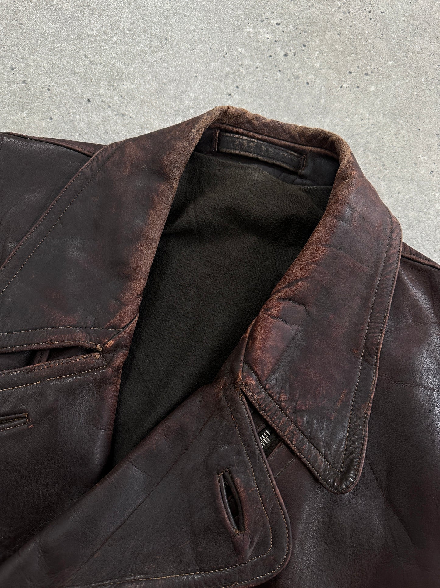 Vintage 1980s Distressed Leather Biker Jacket - L/XL