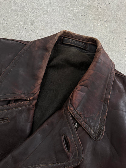Vintage 1980s Distressed Leather Biker Jacket - L/XL