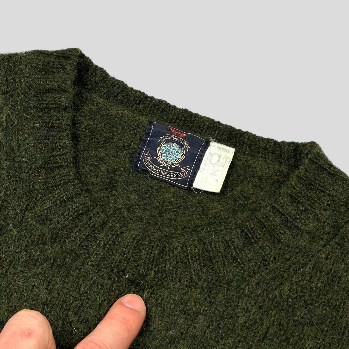 Emporio Armani 80’s Moss Green Heather Wool Logo Jumper - M