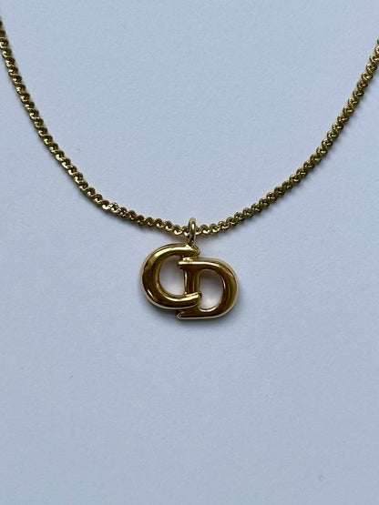 Christian Dior 16” Gold Plated Logo Pendant Necklace