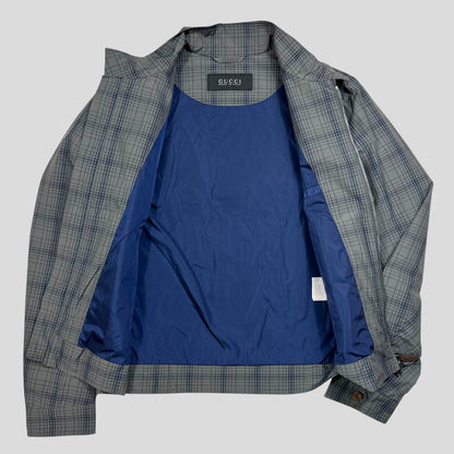 Gucci 2013 Grid Plaid Leather Horsebit Harrington Jacket - M | Default Title, Blue