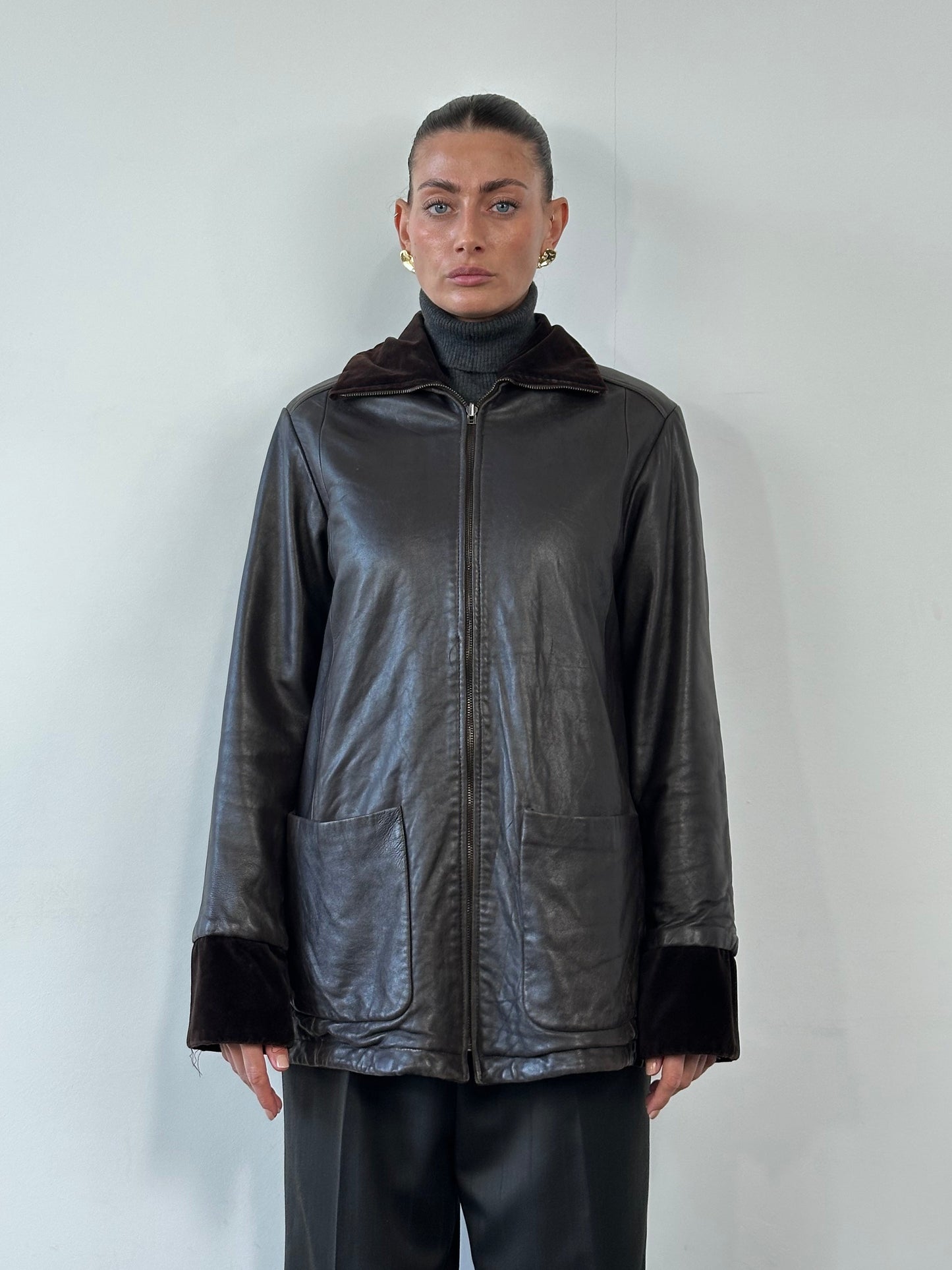 Kenneth Cole 90s Reversible Leather & Velvet Jacket - M