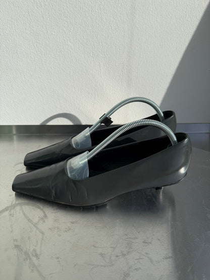 Prada 90s Leather Square Toe Mary Jane Kitten Heels | UK 38.5, Black