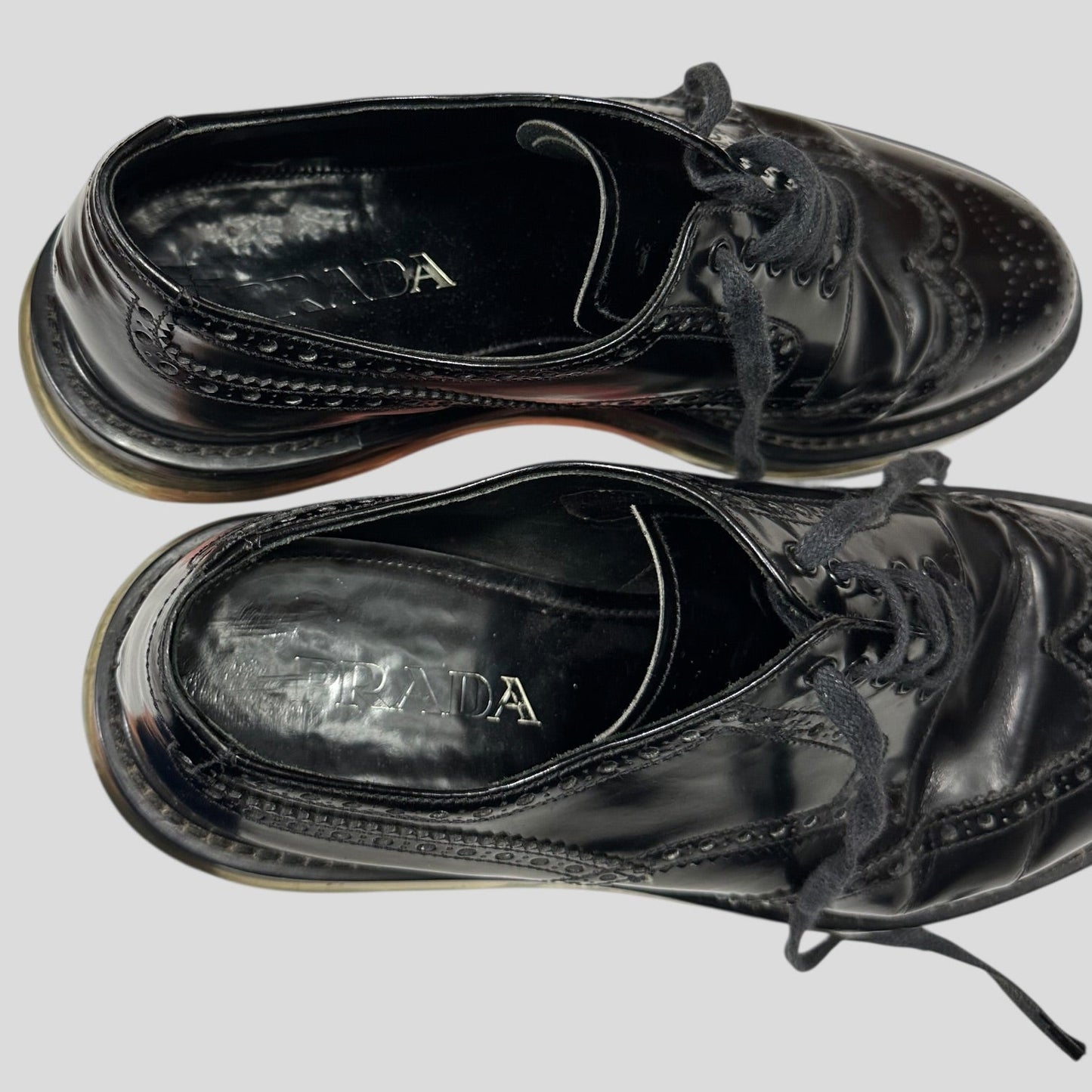 Prada Air Levitate Brogues Black Leather Derby Shoes - UK9