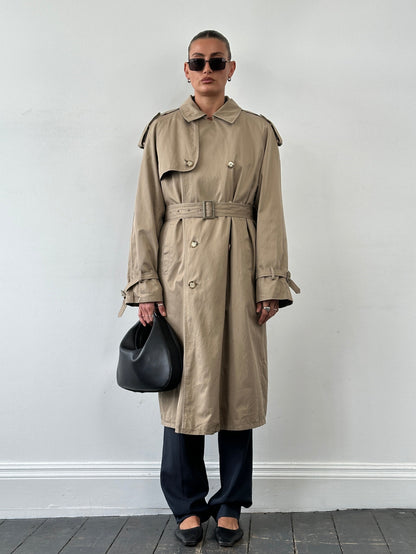 Yves Saint Laurent 80s Pure Cotton Double Breasted Belted Trench Coat - XL