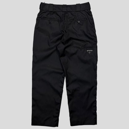 Prada Milano 2018 Black Nylon Gabardine Triangle Logo Trousers - IT40 | O/S, Black
