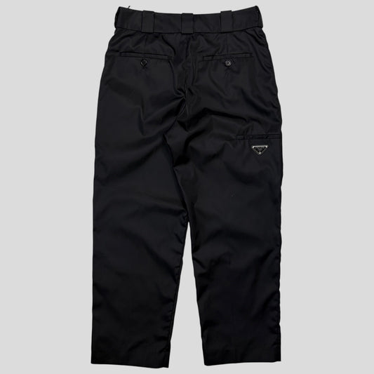 Prada Milano 2018 Black Nylon Gabardine Triangle Logo Trousers - IT40 | O/S, Black