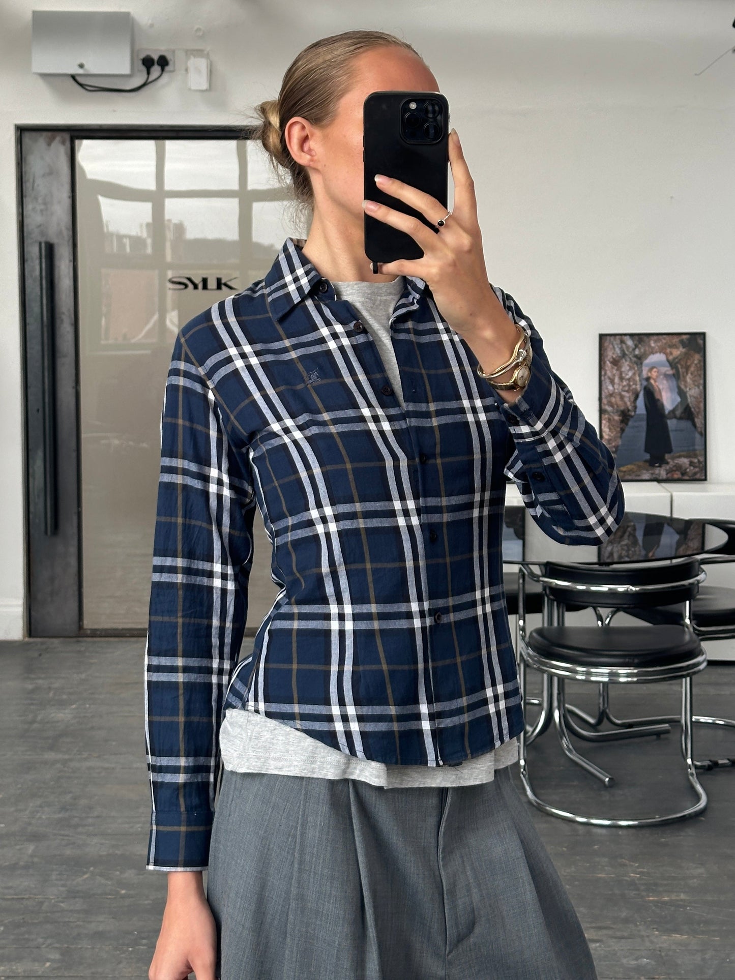 Burberry London 2000s Pure Cotton Modern Check Logo Shirt - XS/S