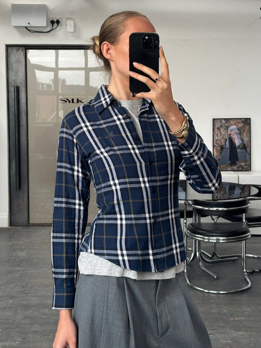 Burberry London 2000s Pure Cotton Modern Check Logo Shirt - XS/S