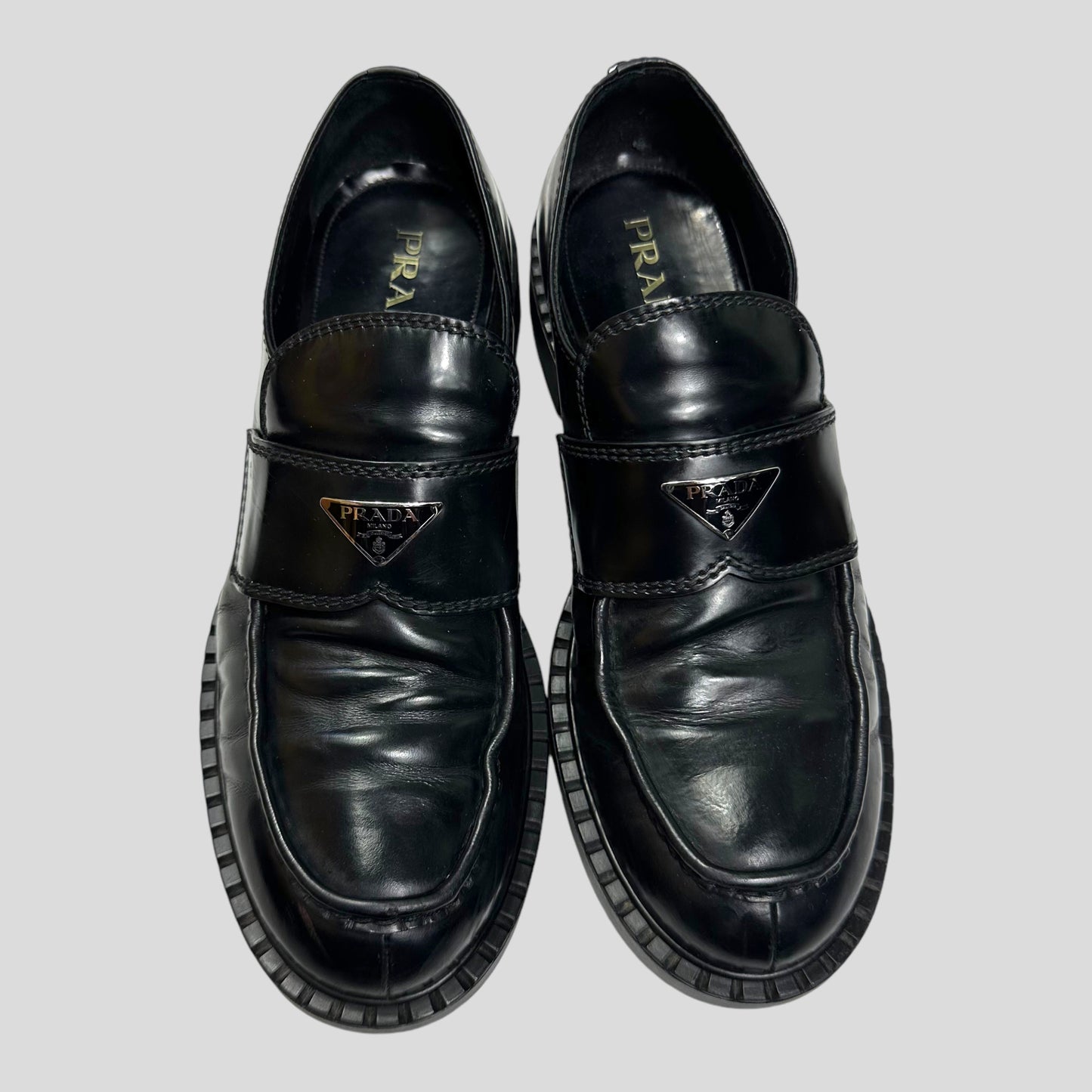 Prada Milano 2022 Black Brushed Leather Loafers - UK11/11.5