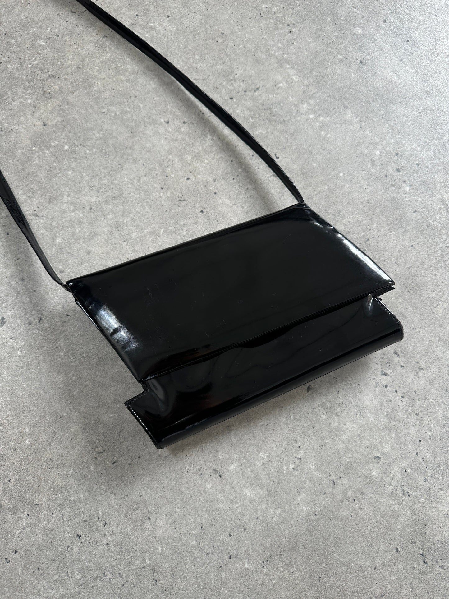 Charles Jourdan 1990s Asymmetric Patent Crossbody Bag